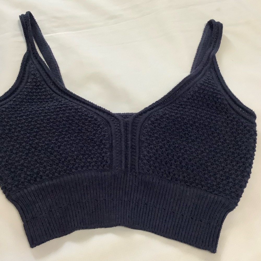 INTERMIX Navy Blue Maisy Crochet Crop Knit Bralette P/XS (0185)